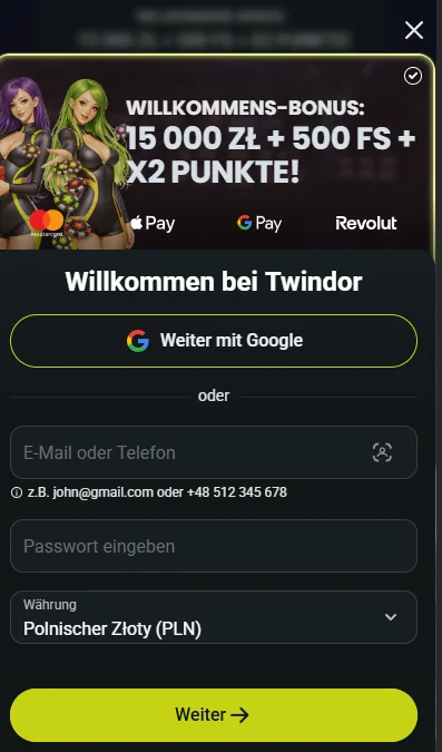 Twindor Signup mobile